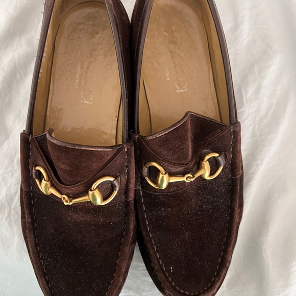 Men's Gucci Brown Swede Classic Style Loafers Gold Horseshoe Bit 41.5/8.5 - Picture 8 of 14